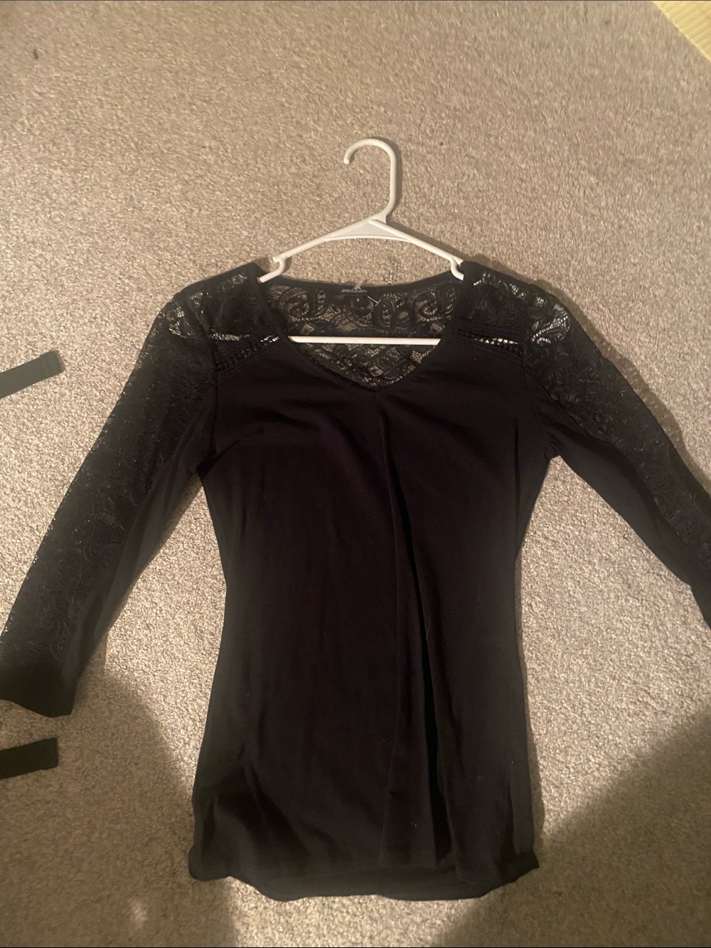 Ambiance Black Lace Sleeve V‑Neck Top